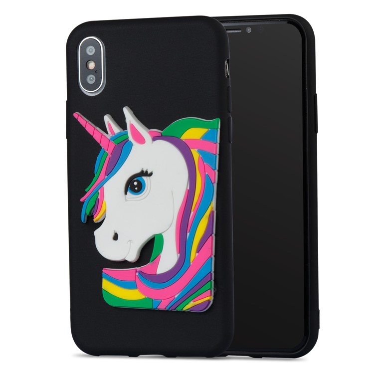 Lovely 3D Unicorn Pattern Soft TPU Shell Cover for iPhone X(Ten) - Black-2