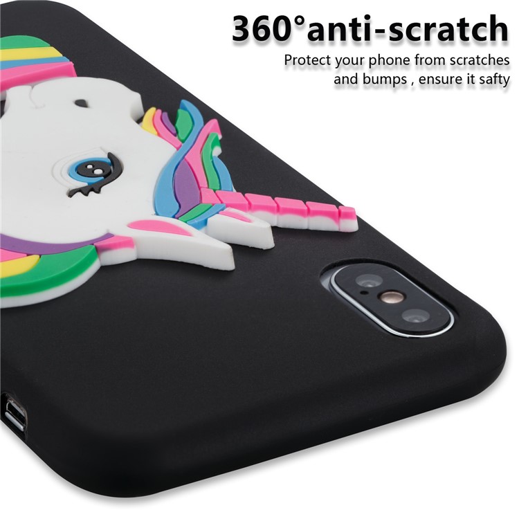 Lovely 3D Unicorn Pattern Soft TPU Shell Cover for iPhone X(Ten) - Black-3