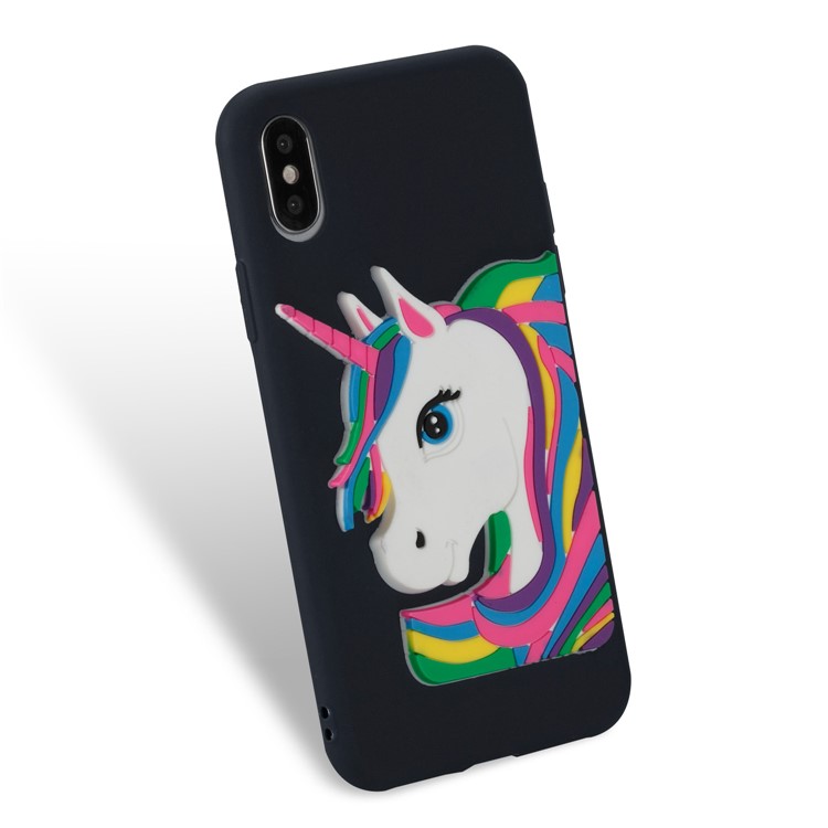 Lovely 3D Unicorn Pattern Soft TPU Shell Cover for iPhone X(Ten) - Black-4