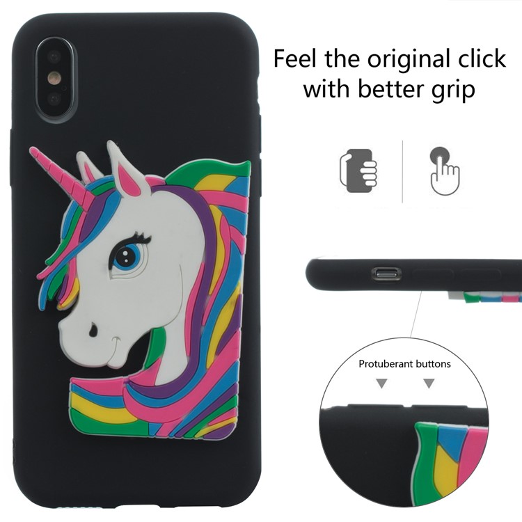 Lovely 3D Unicorn Pattern Soft TPU Shell Cover for iPhone X(Ten) - Black-5