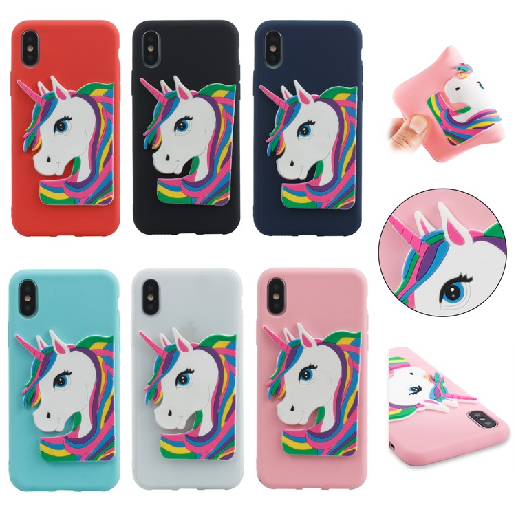 Lovely 3D Unicorn Pattern Soft TPU Shell Cover for iPhone X(Ten) - Black-7