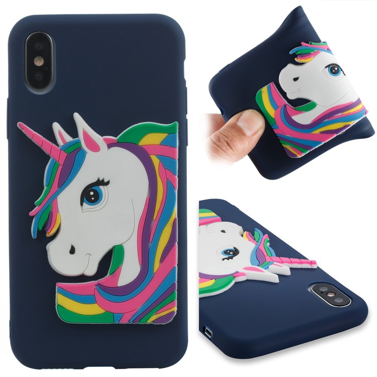 For iPhone X(Ten) Lovely 3D Unicorn Pattern Soft TPU Phone Case - Blue-1