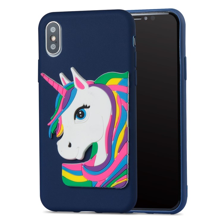 For iPhone X(Ten) Lovely 3D Unicorn Pattern Soft TPU Phone Case - Blue-2