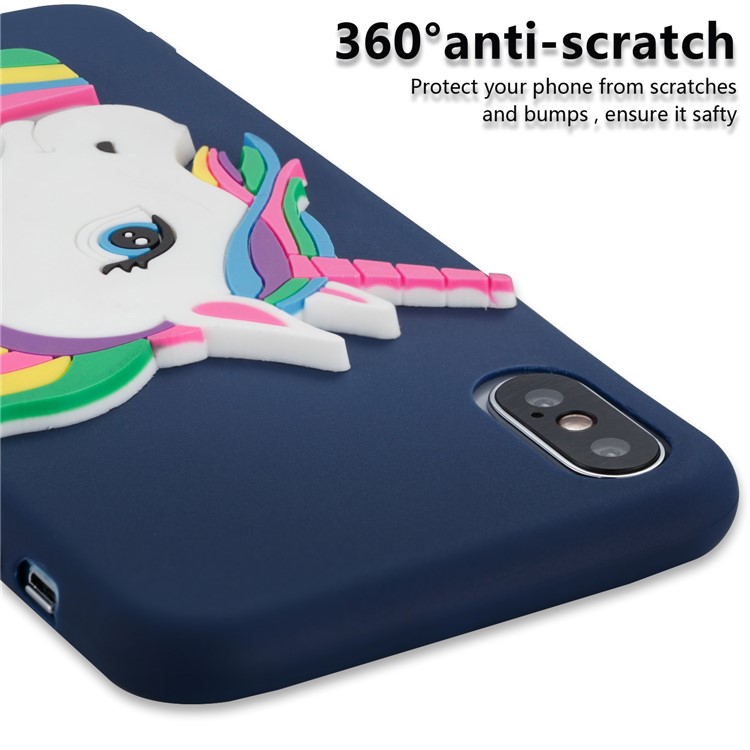 For iPhone X(Ten) Lovely 3D Unicorn Pattern Soft TPU Phone Case - Blue-3
