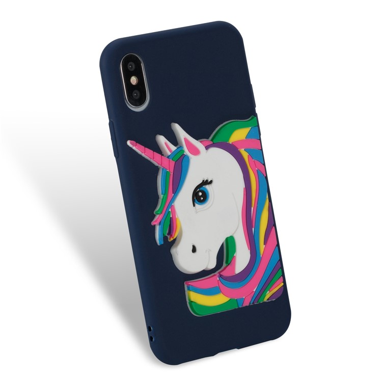 For iPhone X(Ten) Lovely 3D Unicorn Pattern Soft TPU Phone Case - Blue-4