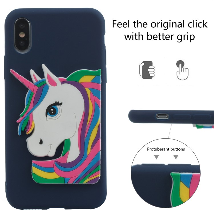 For iPhone X(Ten) Lovely 3D Unicorn Pattern Soft TPU Phone Case - Blue-5