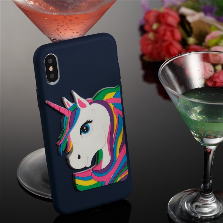 For iPhone X(Ten) Lovely 3D Unicorn Pattern Soft TPU Phone Case - Blue-6