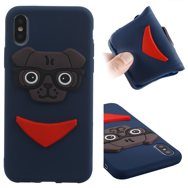 For iPhone X/10 Lovely 3D Dog Pattern Flexible TPU Shell - Dark Blue-1