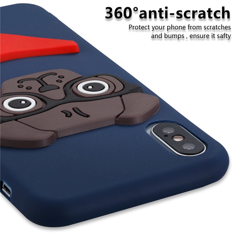 For iPhone X/10 Lovely 3D Dog Pattern Flexible TPU Shell - Dark Blue-2