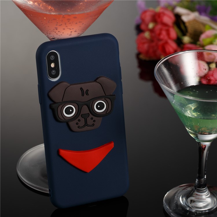 For iPhone X/10 Lovely 3D Dog Pattern Flexible TPU Shell - Dark Blue-3