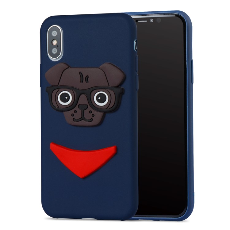 For iPhone X/10 Lovely 3D Dog Pattern Flexible TPU Shell - Dark Blue-4