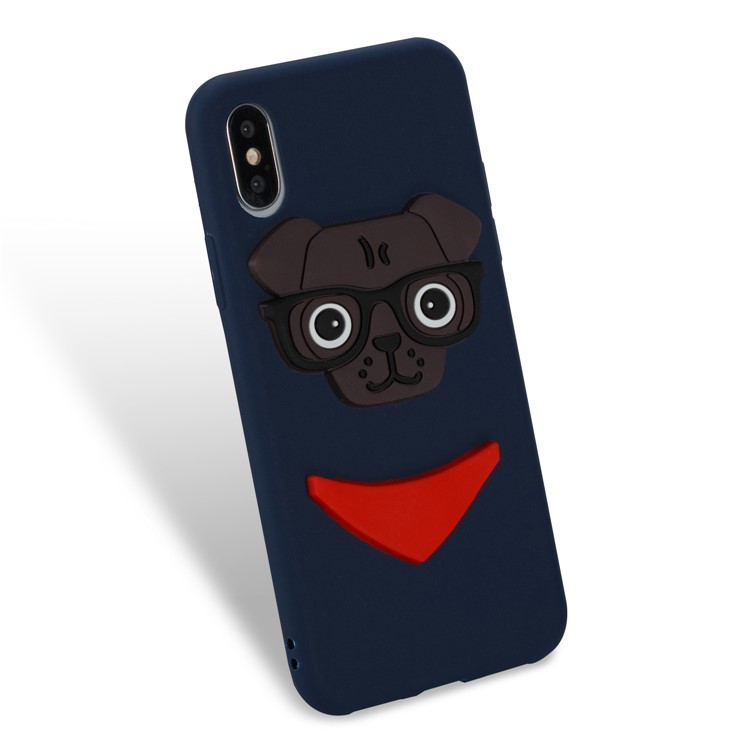 For iPhone X/10 Lovely 3D Dog Pattern Flexible TPU Shell - Dark Blue-5