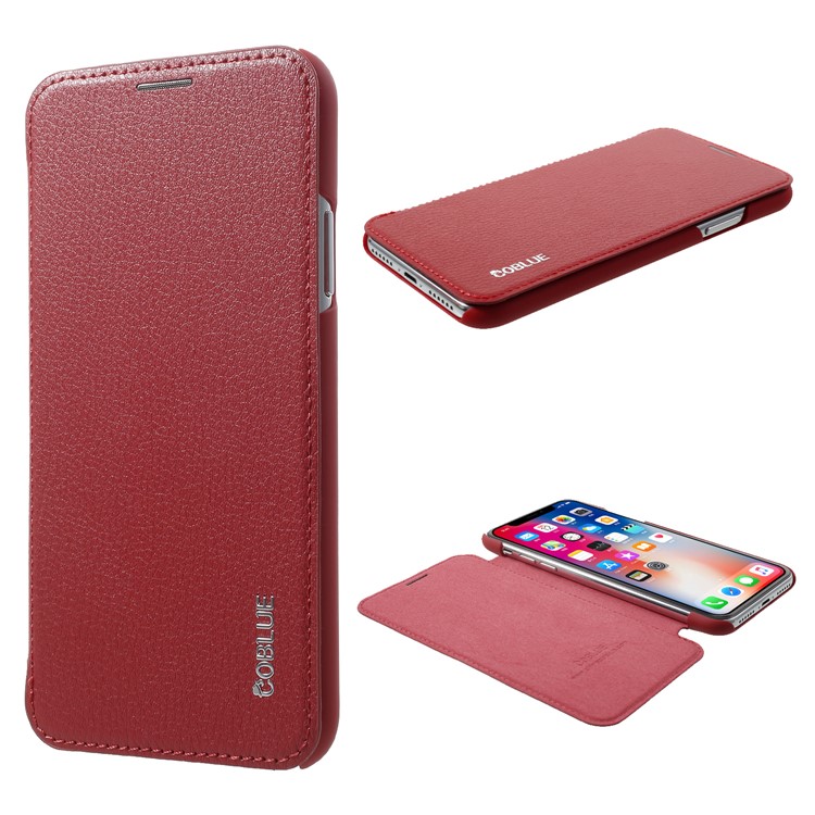 COBLUE Extreme Series Durable PU Leather Phone Case for iPhone X - Red-1