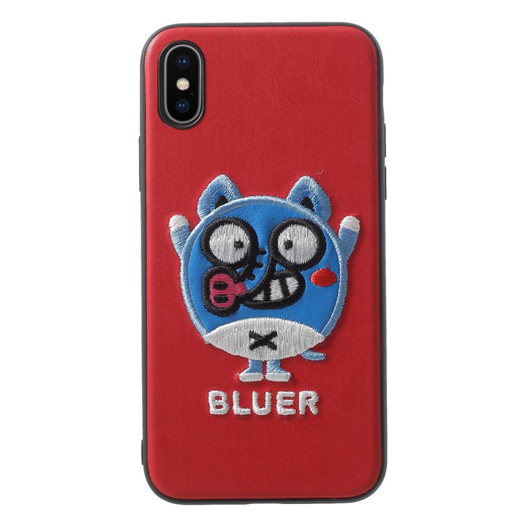 MFISH Embroidery Pattern PU Leather Coated PC TPU Hybrid Casing for iPhone X (Ten) - Bluer-2