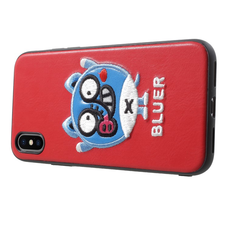 MFISH Embroidery Pattern PU Leather Coated PC TPU Hybrid Casing for iPhone X (Ten) - Bluer-3