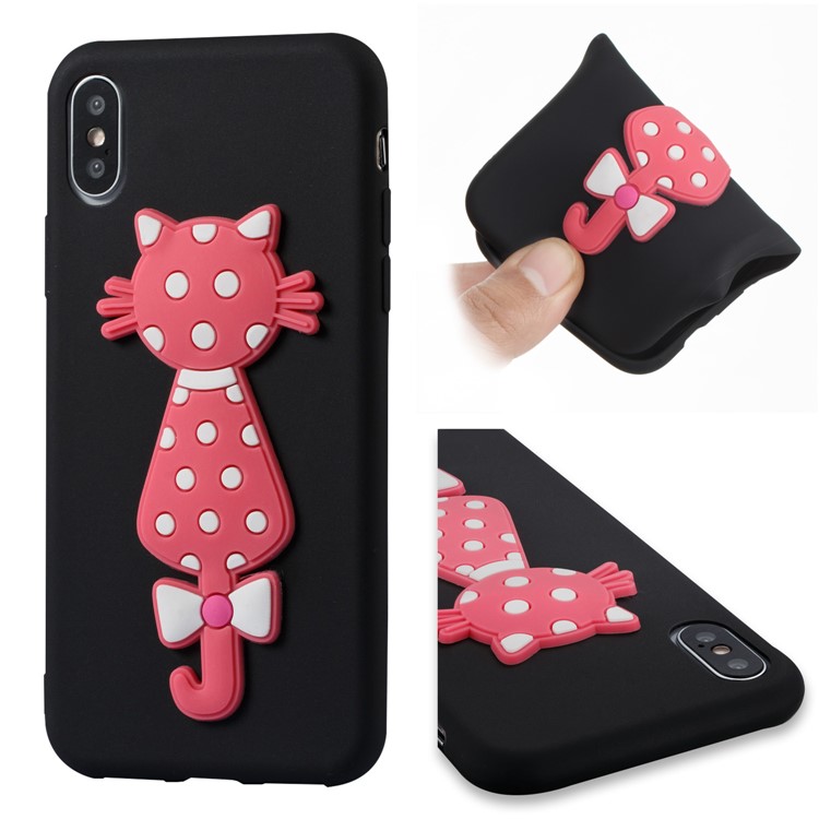 Lovely 3D Cat Soft TPU Mobile Case for iPhone X/10 - Black-1