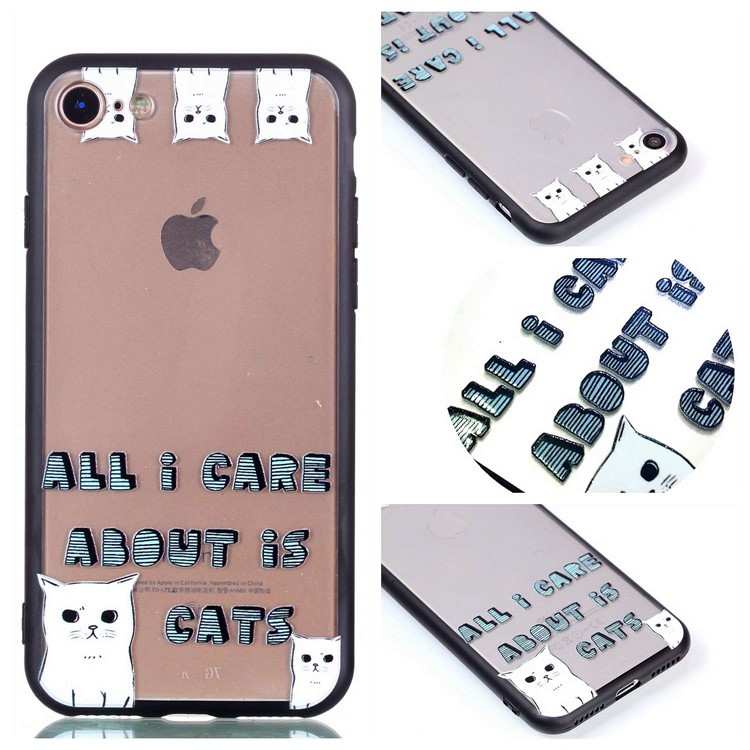 Embossment Pattern Rubberized TPU PC Hybrid Case for iPhone 8/7 4.7 inch - Cats-2