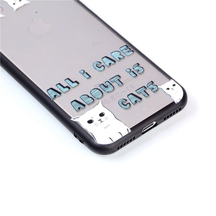 Embossment Pattern Rubberized TPU PC Hybrid Case for iPhone 8/7 4.7 inch - Cats-3