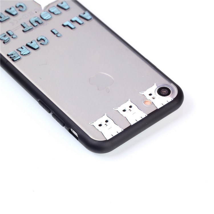 Embossment Pattern Rubberized TPU PC Hybrid Case for iPhone 8/7 4.7 inch - Cats-4