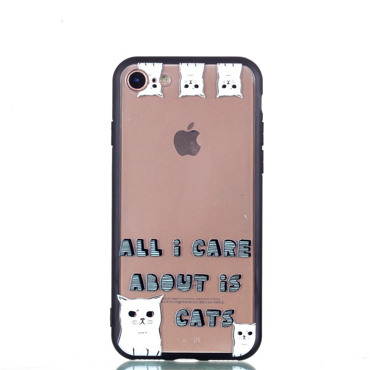 Embossment Pattern Rubberized TPU PC Hybrid Case for iPhone 8/7 4.7 inch - Cats-6