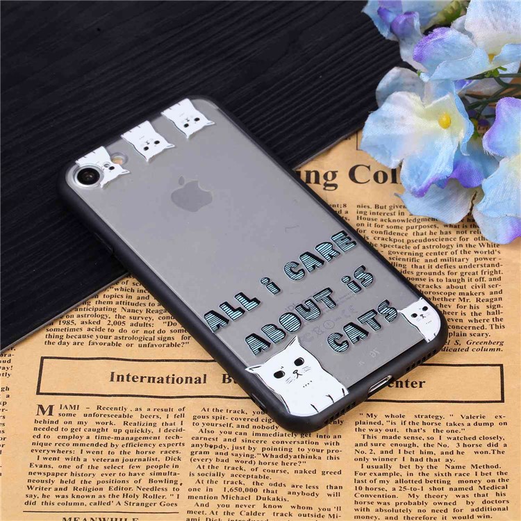 Embossment Pattern Rubberized TPU PC Hybrid Case for iPhone 8/7 4.7 inch - Cats-9
