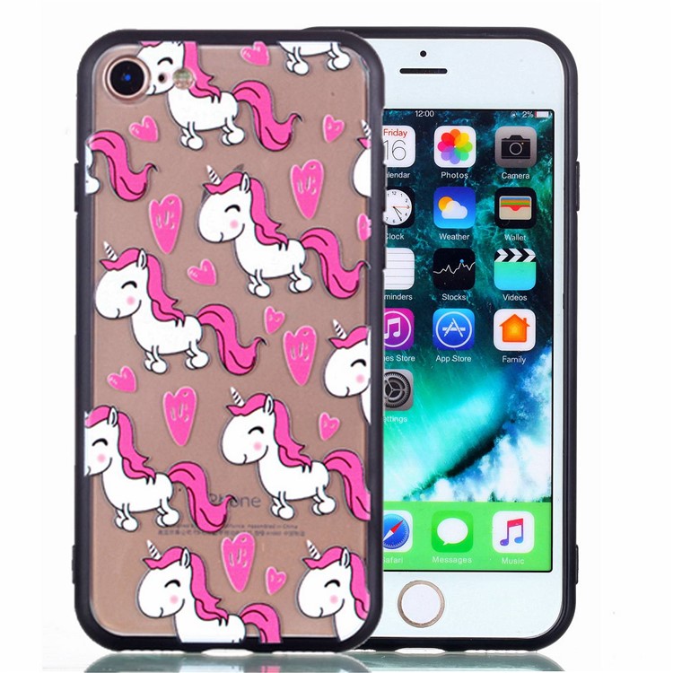 

Embossment Pattern Rubberized TPU PC Hybrid Cover for iPhone 8/7 4.7 inch - Unicorns