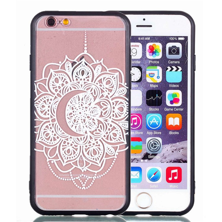 Embossment Pattern Rubberized TPU Gel Case for iPhone 6s Plus / 6 Plus - White Henna Lotus-1