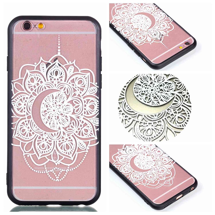 Embossment Pattern Rubberized TPU Gel Case for iPhone 6s Plus / 6 Plus - White Henna Lotus-2