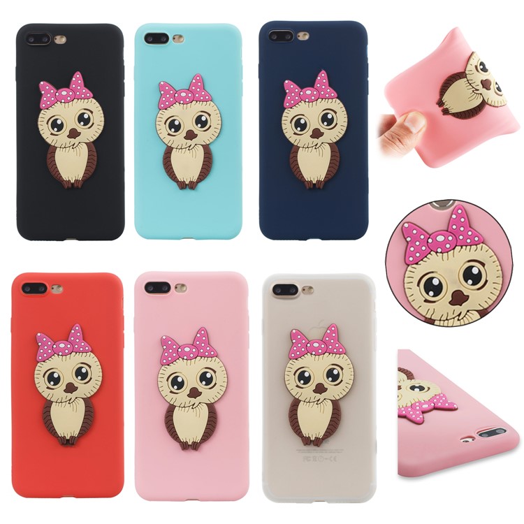 Cute 3D Female Owl Pattern TPU Soft Phone Case for iPhone 8 Plus / 7 Plus - Black-7