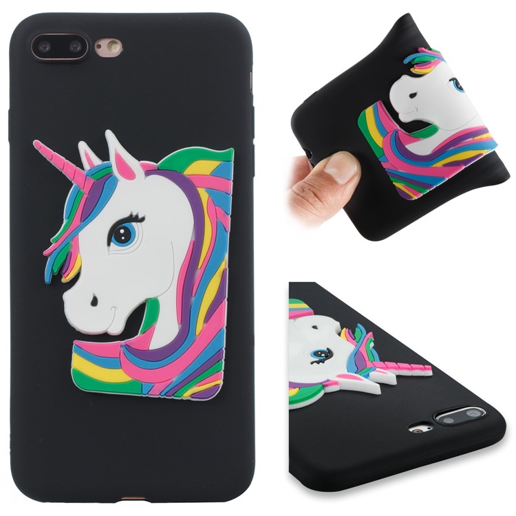 Lovely 3D Unicorn Soft TPU Cover for iPhone 8 Plus / 7 Plus - Black-1