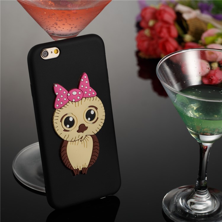 Lovely 3D Owl with Bowknot Pattern TPU Case for iPhone 6s 6 - Black-3