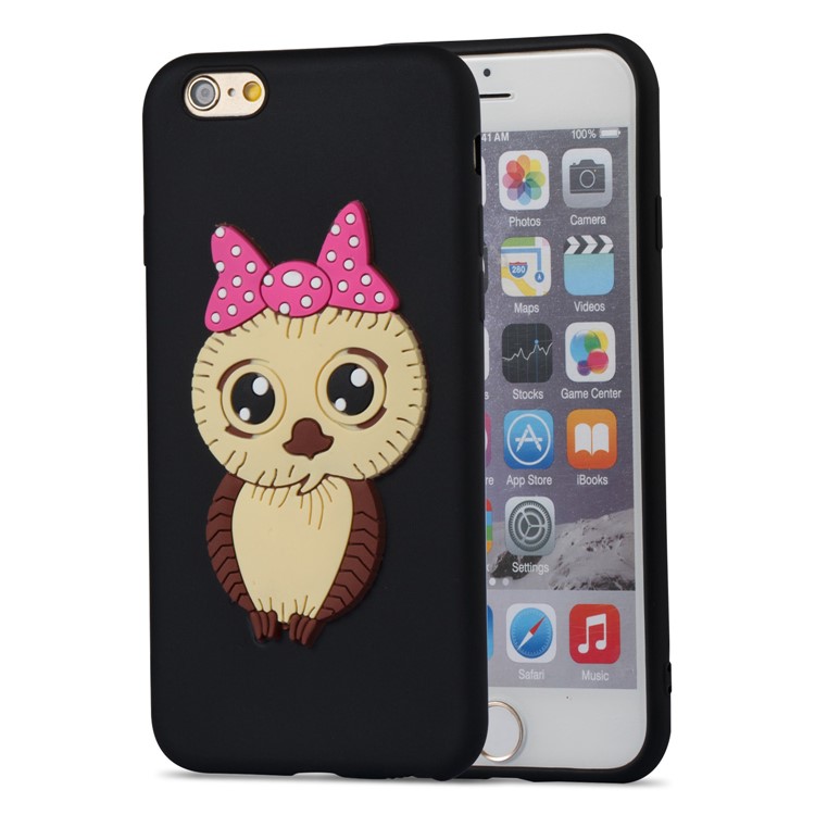 Lovely 3D Owl with Bowknot Pattern TPU Case for iPhone 6s 6 - Black-4
