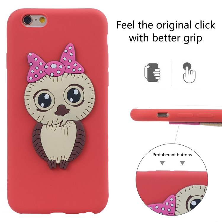 

Lovely 3D Owl with Bowknot Pattern TPU Cover Case for iPhone 6s 6 - Red