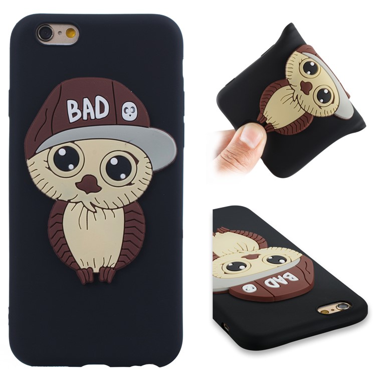 Cute 3D Owl with Cap Pattern TPU Case for iPhone 6s 6 - Black-1