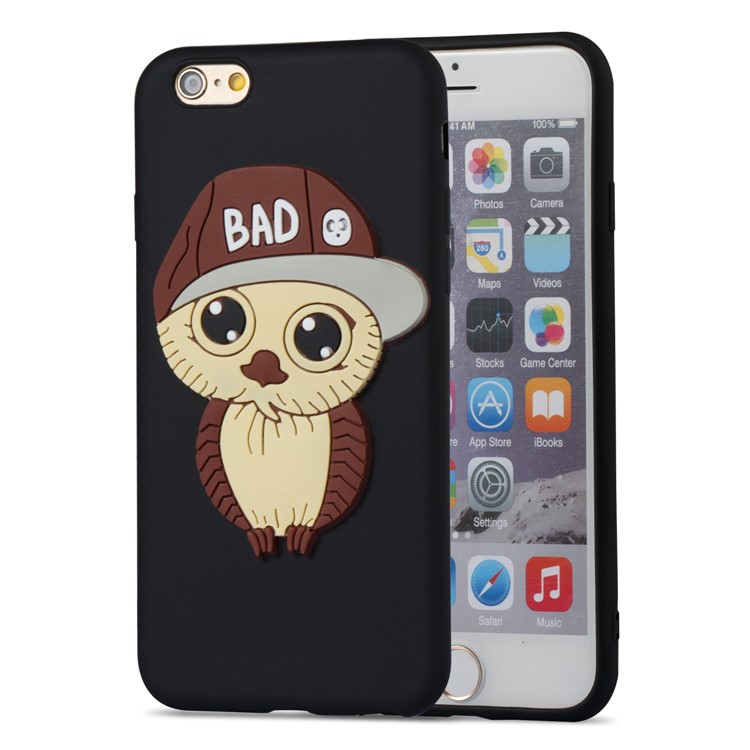 Cute 3D Owl with Cap Pattern TPU Case for iPhone 6s 6 - Black-2