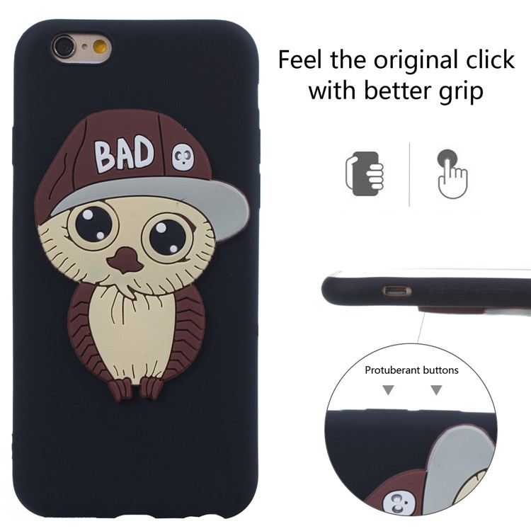 Cute 3D Owl with Cap Pattern TPU Case for iPhone 6s 6 - Black-4