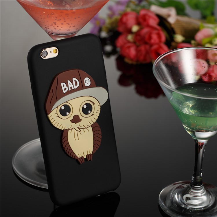 Cute 3D Owl with Cap Pattern TPU Case for iPhone 6s 6 - Black-6