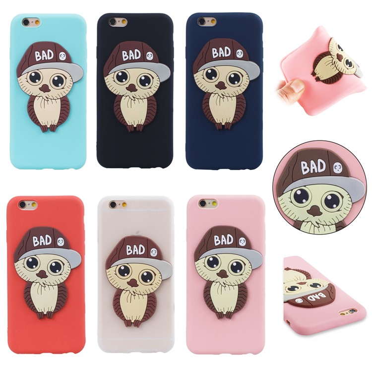 Cute 3D Owl with Cap Pattern TPU Case for iPhone 6s 6 - Black-7