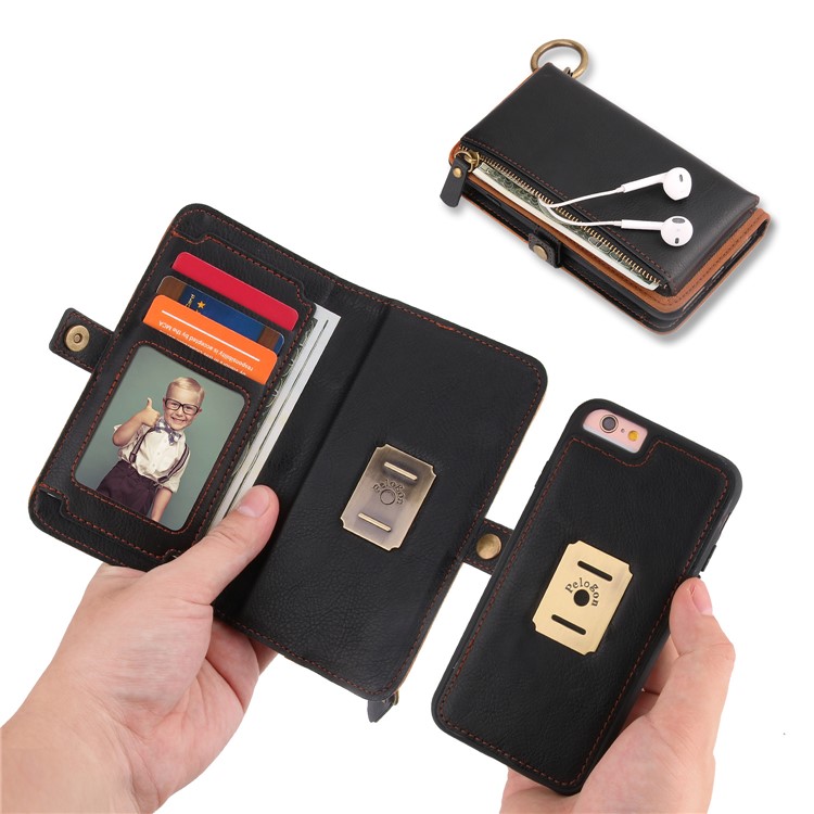 PELOGON 2 in 1 Magnetic Detachable Flip Wallet Leather Case for iPhone 6s/6 4.7-inch - Black-4