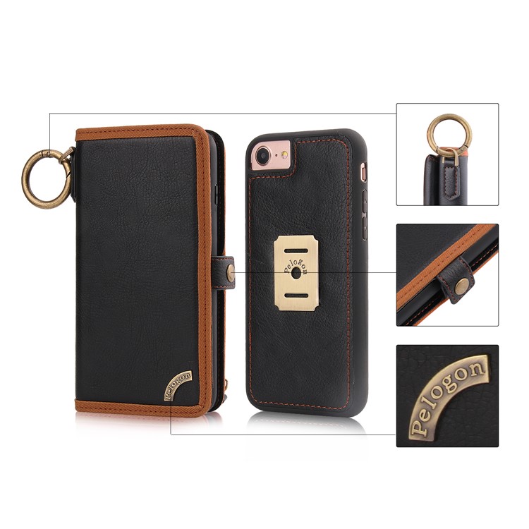 PELOGON for iPhone 8 / 7 4.7 inch Detachable 2-in-1 Phone Leather Wallet Case with Hanging Ring - Black-1