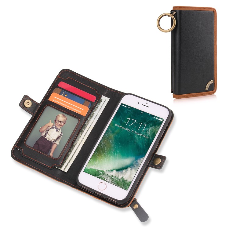 PELOGON for iPhone 8 / 7 4.7 inch Detachable 2-in-1 Phone Leather Wallet Case with Hanging Ring - Black-2