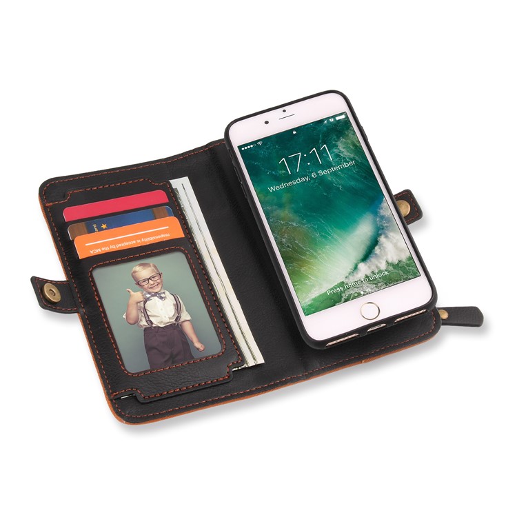 PELOGON for iPhone 8 / 7 4.7 inch Detachable 2-in-1 Phone Leather Wallet Case with Hanging Ring - Black-4