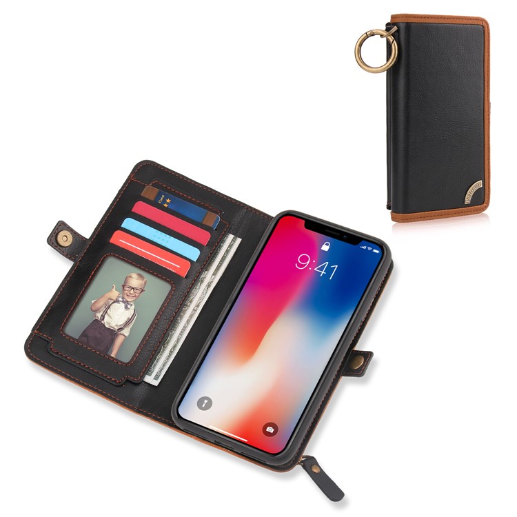 PELOGON for iPhone X(Ten) Detachable 2-in-1 Phone Leather Wallet Case with Hanging Ring - Black-2