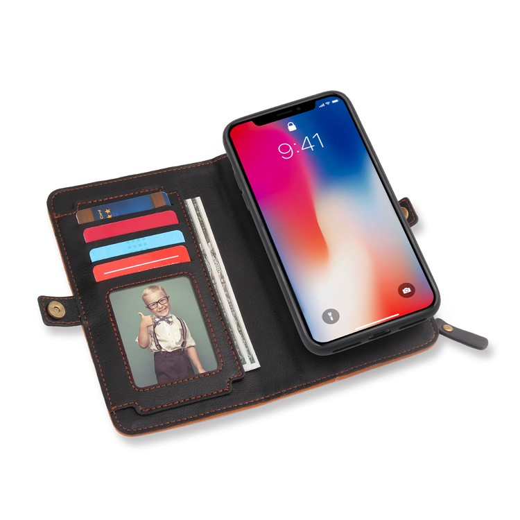 PELOGON for iPhone X(Ten) Detachable 2-in-1 Phone Leather Wallet Case with Hanging Ring - Black-4