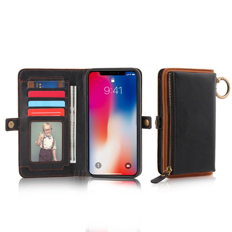 PELOGON for iPhone X(Ten) Detachable 2-in-1 Phone Leather Wallet Case with Hanging Ring - Black-6