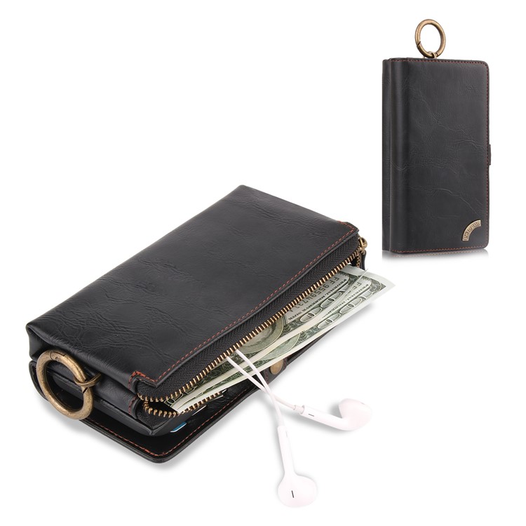 PELOGON Multi-functional Detachable 2-in-1 Business Zipper Leather Wallet Case for iPhone X - Black-2