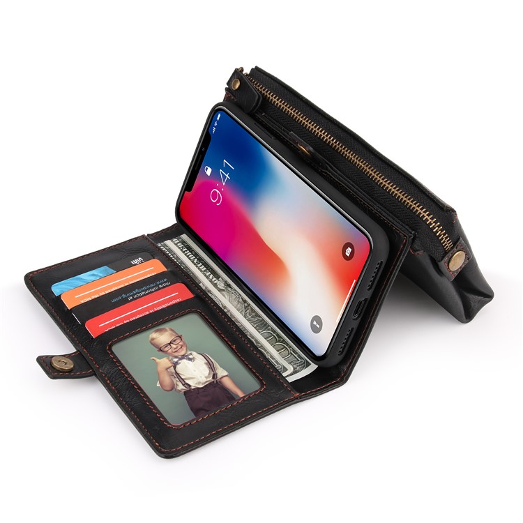 PELOGON Multi-functional Detachable 2-in-1 Business Zipper Leather Wallet Case for iPhone X - Black-6