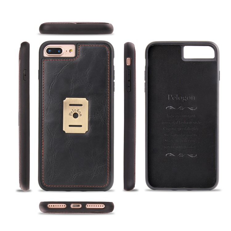PELOGON Multi-functional Detachable 2-in-1 Business Zipper Leather Wallet Case for iPhone 8 Plus/7 Plus - Black-4
