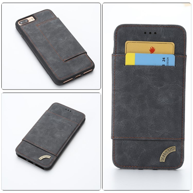 Card Holder PU Leather Mobile Phone Case with Stand for iPhone 8 Plus / 7 Plus 5.5 inch - Black-1