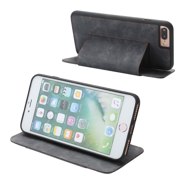 Card Holder PU Leather Mobile Phone Case with Stand for iPhone 8 Plus / 7 Plus 5.5 inch - Black-2